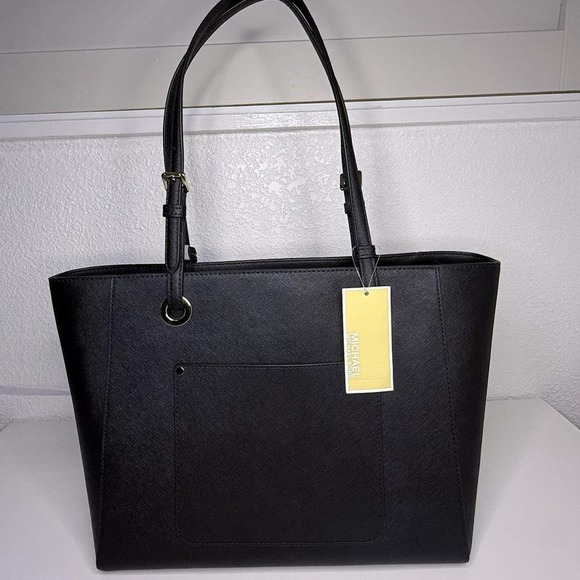 Michael Kors Jet Set Large Black Saffiano Leather Tote Bag Gold Hardware NWT - Picture 2 of 5